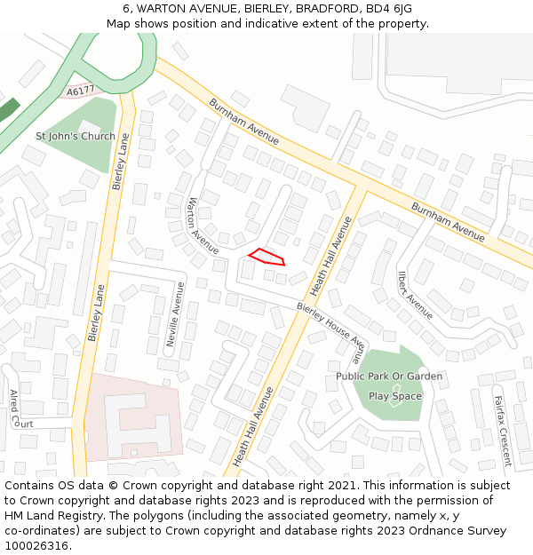 6, WARTON AVENUE, BIERLEY, BRADFORD, BD4 6JG: Location map and indicative extent of plot