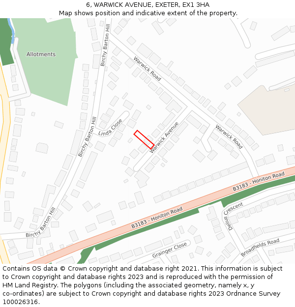 6, WARWICK AVENUE, EXETER, EX1 3HA: Location map and indicative extent of plot