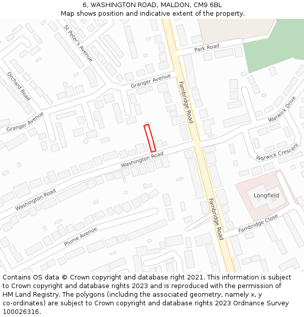 6, WASHINGTON ROAD, MALDON, CM9 6BL: Location map and indicative extent of plot