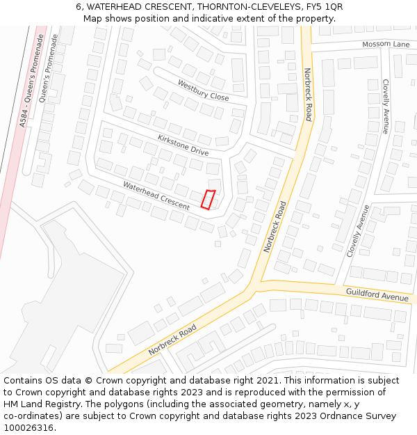 6, WATERHEAD CRESCENT, THORNTON-CLEVELEYS, FY5 1QR: Location map and indicative extent of plot