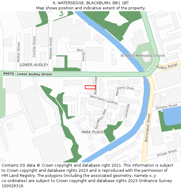 6, WATERSEDGE, BLACKBURN, BB1 1BT: Location map and indicative extent of plot