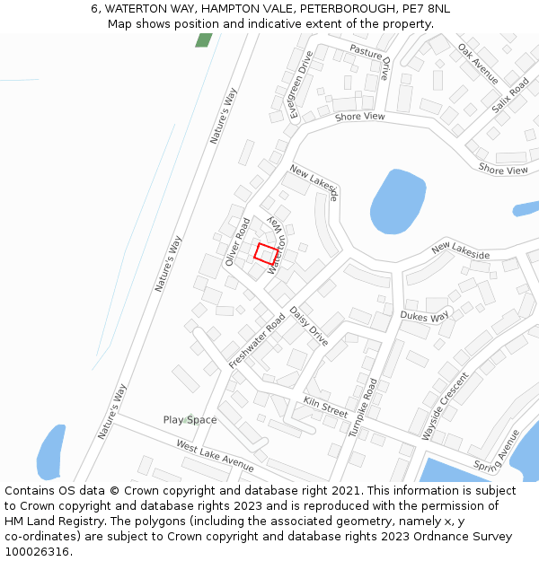 6, WATERTON WAY, HAMPTON VALE, PETERBOROUGH, PE7 8NL: Location map and indicative extent of plot