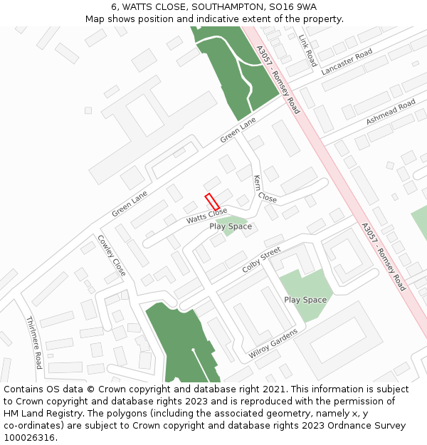 6, WATTS CLOSE, SOUTHAMPTON, SO16 9WA: Location map and indicative extent of plot