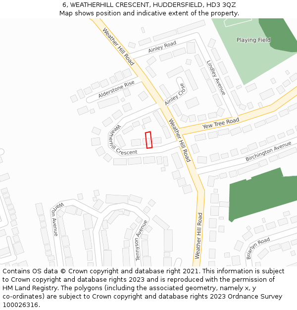 6, WEATHERHILL CRESCENT, HUDDERSFIELD, HD3 3QZ: Location map and indicative extent of plot