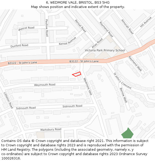 6, WEDMORE VALE, BRISTOL, BS3 5HG: Location map and indicative extent of plot