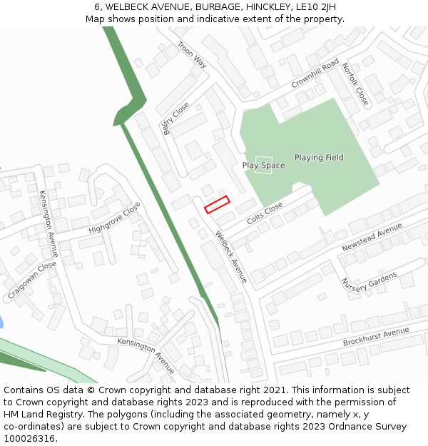 6, WELBECK AVENUE, BURBAGE, HINCKLEY, LE10 2JH: Location map and indicative extent of plot