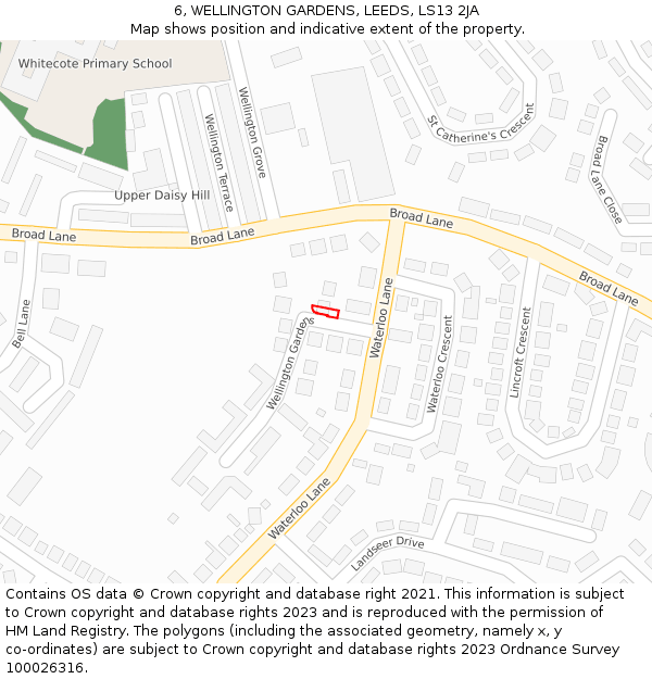 6, WELLINGTON GARDENS, LEEDS, LS13 2JA: Location map and indicative extent of plot