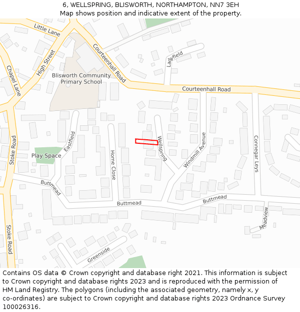 6, WELLSPRING, BLISWORTH, NORTHAMPTON, NN7 3EH: Location map and indicative extent of plot