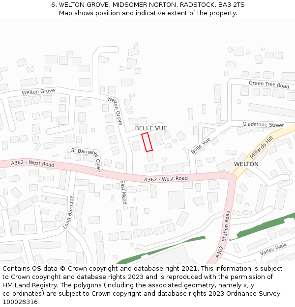 6, WELTON GROVE, MIDSOMER NORTON, RADSTOCK, BA3 2TS: Location map and indicative extent of plot