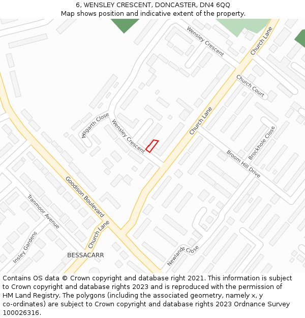 6, WENSLEY CRESCENT, DONCASTER, DN4 6QQ: Location map and indicative extent of plot