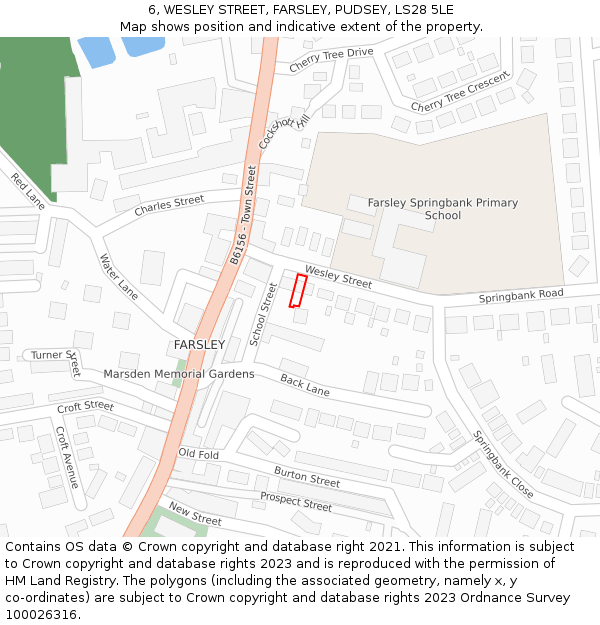 6, WESLEY STREET, FARSLEY, PUDSEY, LS28 5LE: Location map and indicative extent of plot