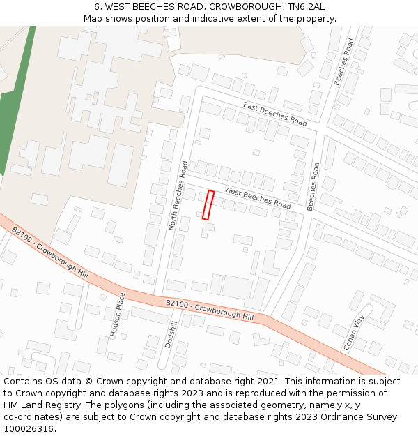 6, WEST BEECHES ROAD, CROWBOROUGH, TN6 2AL: Location map and indicative extent of plot