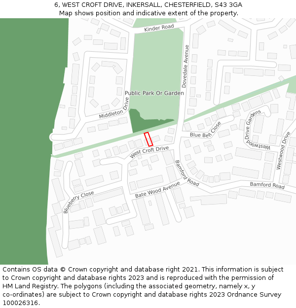6, WEST CROFT DRIVE, INKERSALL, CHESTERFIELD, S43 3GA: Location map and indicative extent of plot