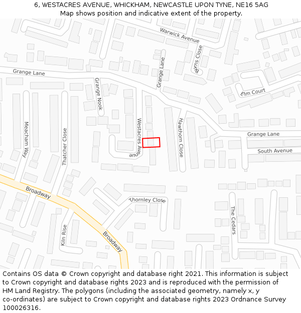 6, WESTACRES AVENUE, WHICKHAM, NEWCASTLE UPON TYNE, NE16 5AG: Location map and indicative extent of plot