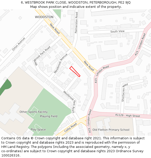 6, WESTBROOK PARK CLOSE, WOODSTON, PETERBOROUGH, PE2 9JQ: Location map and indicative extent of plot