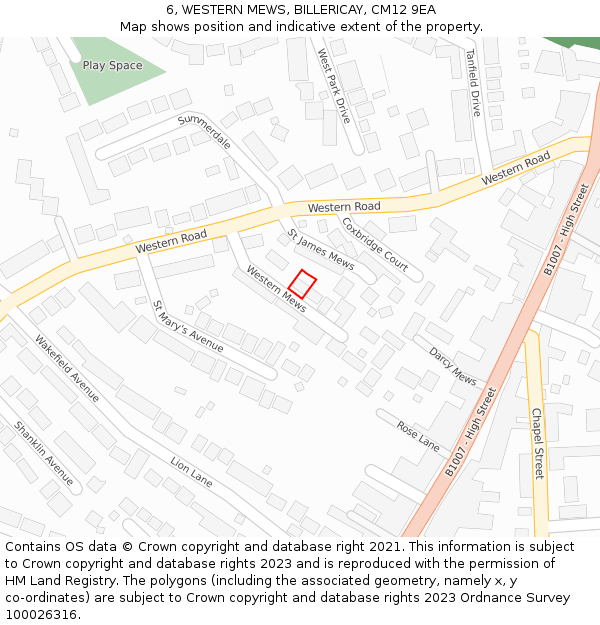 6, WESTERN MEWS, BILLERICAY, CM12 9EA: Location map and indicative extent of plot