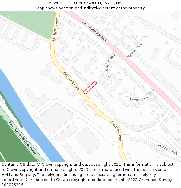 6, WESTFIELD PARK SOUTH, BATH, BA1 3HT: Location map and indicative extent of plot