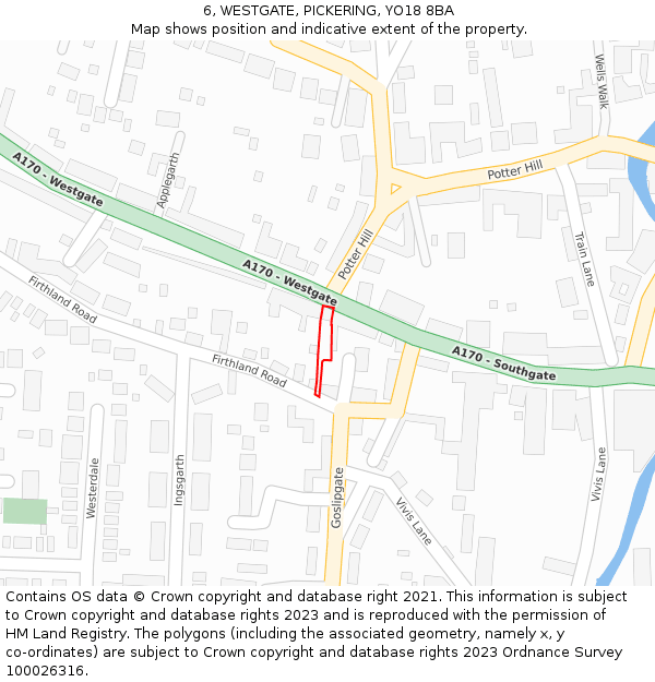 6, WESTGATE, PICKERING, YO18 8BA: Location map and indicative extent of plot