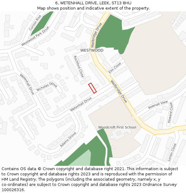 6, WETENHALL DRIVE, LEEK, ST13 8HU: Location map and indicative extent of plot