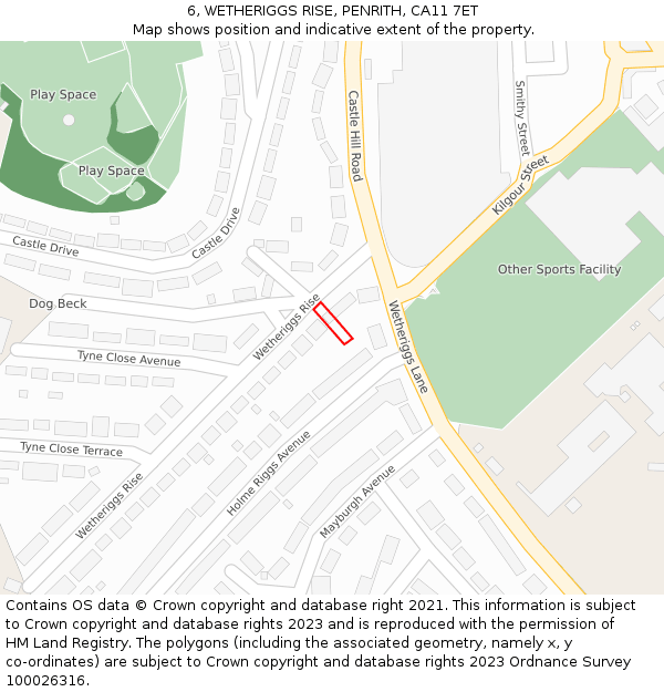 6, WETHERIGGS RISE, PENRITH, CA11 7ET: Location map and indicative extent of plot