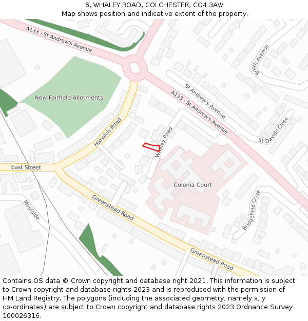 6, WHALEY ROAD, COLCHESTER, CO4 3AW: Location map and indicative extent of plot