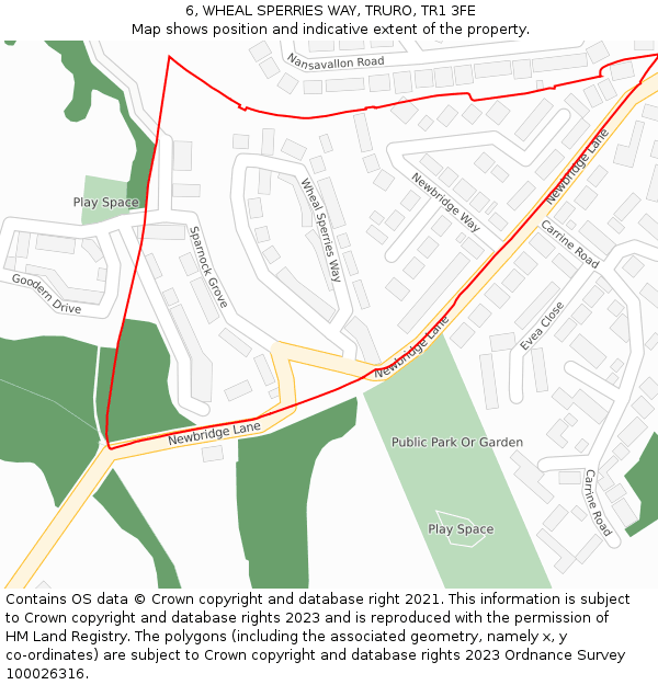 6, WHEAL SPERRIES WAY, TRURO, TR1 3FE: Location map and indicative extent of plot