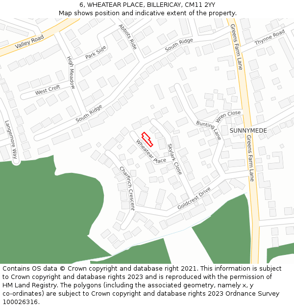 6, WHEATEAR PLACE, BILLERICAY, CM11 2YY: Location map and indicative extent of plot