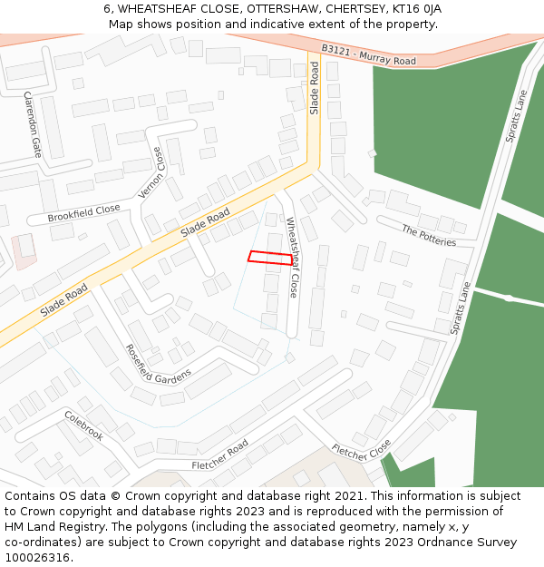 6, WHEATSHEAF CLOSE, OTTERSHAW, CHERTSEY, KT16 0JA: Location map and indicative extent of plot