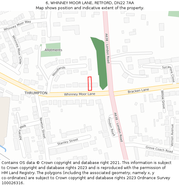 6, WHINNEY MOOR LANE, RETFORD, DN22 7AA: Location map and indicative extent of plot