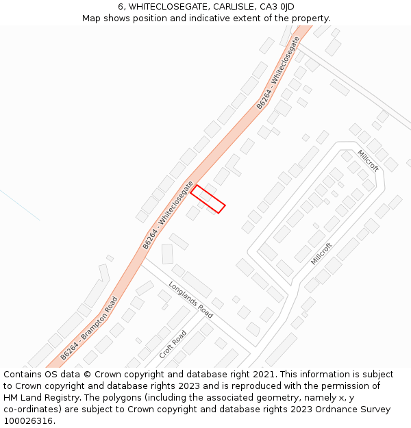 6, WHITECLOSEGATE, CARLISLE, CA3 0JD: Location map and indicative extent of plot