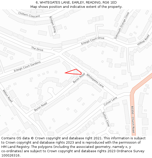 6, WHITEGATES LANE, EARLEY, READING, RG6 1ED: Location map and indicative extent of plot