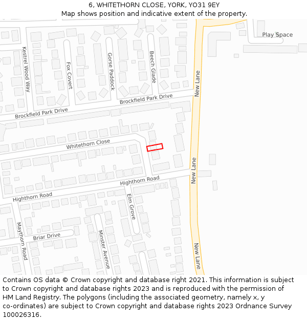 6, WHITETHORN CLOSE, YORK, YO31 9EY: Location map and indicative extent of plot