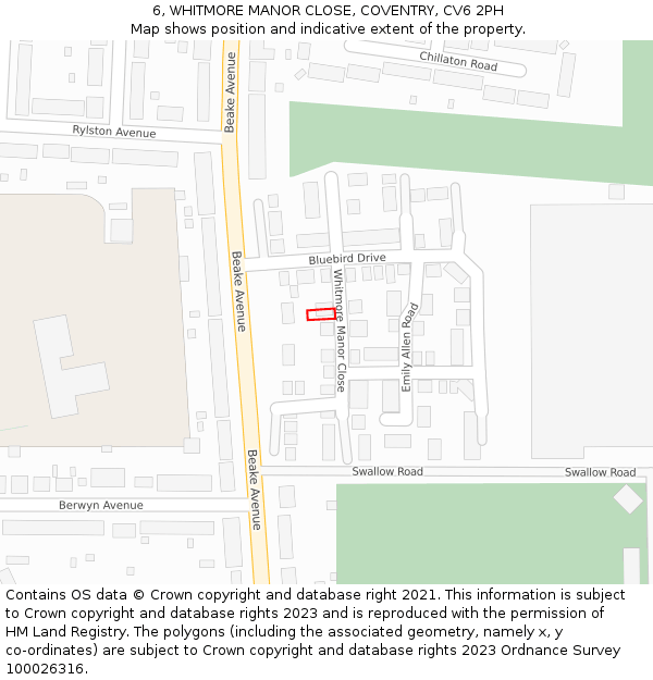 6, WHITMORE MANOR CLOSE, COVENTRY, CV6 2PH: Location map and indicative extent of plot