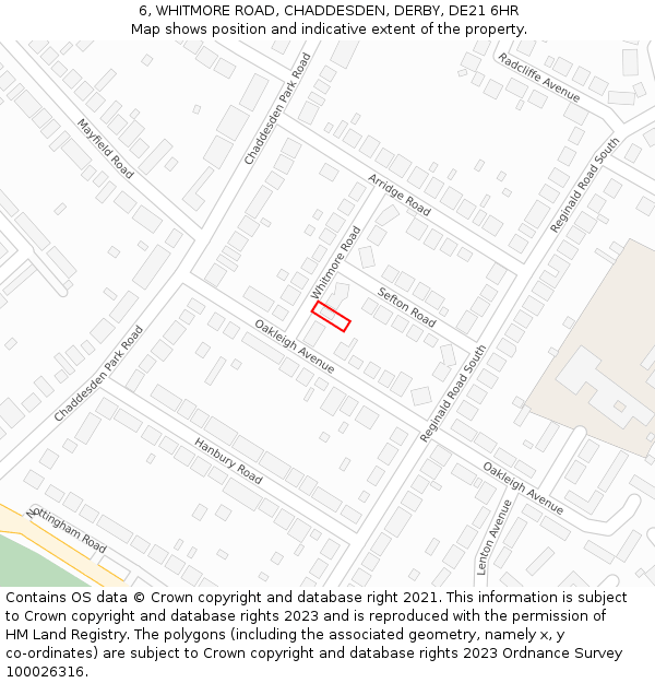 6, WHITMORE ROAD, CHADDESDEN, DERBY, DE21 6HR: Location map and indicative extent of plot