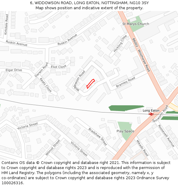 6, WIDDOWSON ROAD, LONG EATON, NOTTINGHAM, NG10 3SY: Location map and indicative extent of plot