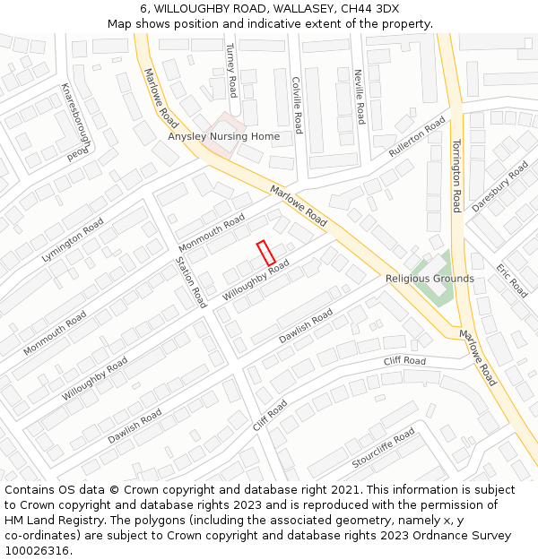 6, WILLOUGHBY ROAD, WALLASEY, CH44 3DX: Location map and indicative extent of plot