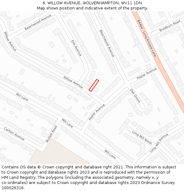6, WILLOW AVENUE, WOLVERHAMPTON, WV11 1DN: Location map and indicative extent of plot