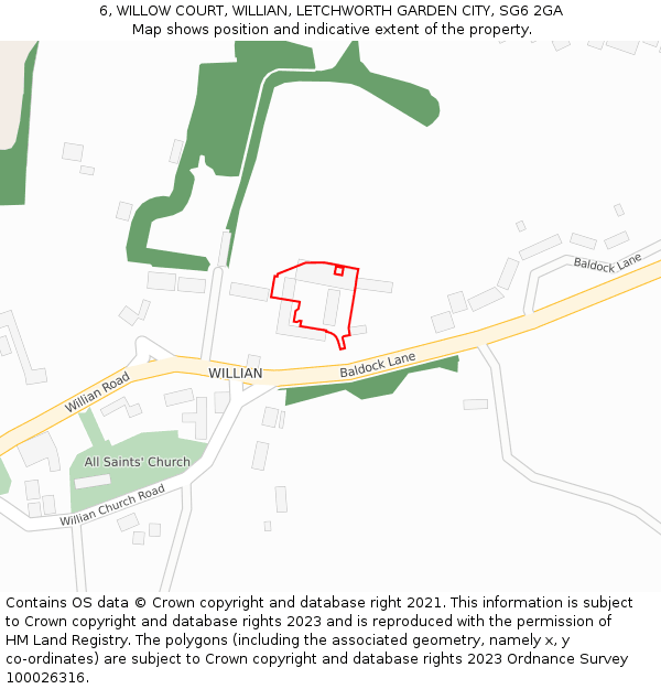 6, WILLOW COURT, WILLIAN, LETCHWORTH GARDEN CITY, SG6 2GA: Location map and indicative extent of plot