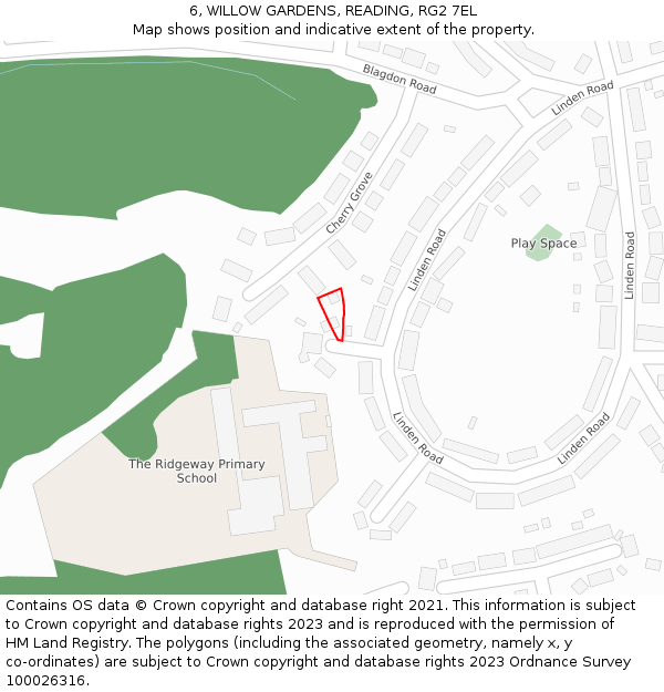 6, WILLOW GARDENS, READING, RG2 7EL: Location map and indicative extent of plot