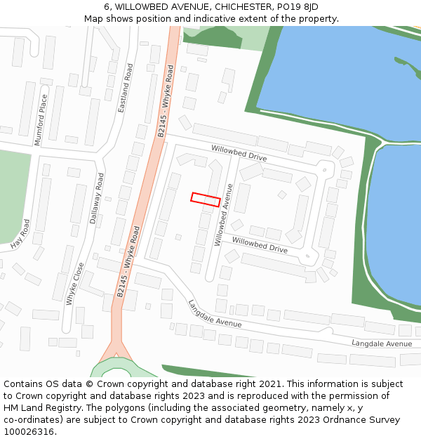 6, WILLOWBED AVENUE, CHICHESTER, PO19 8JD: Location map and indicative extent of plot