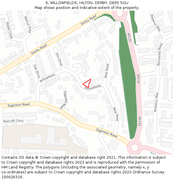 6, WILLOWFIELDS, HILTON, DERBY, DE65 5GU: Location map and indicative extent of plot