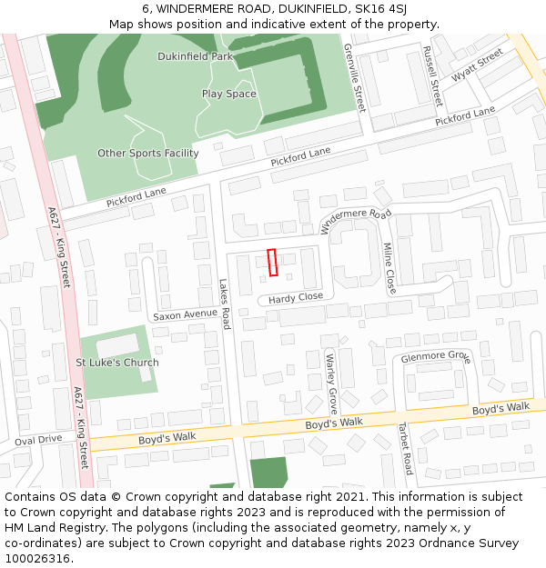 6, WINDERMERE ROAD, DUKINFIELD, SK16 4SJ: Location map and indicative extent of plot