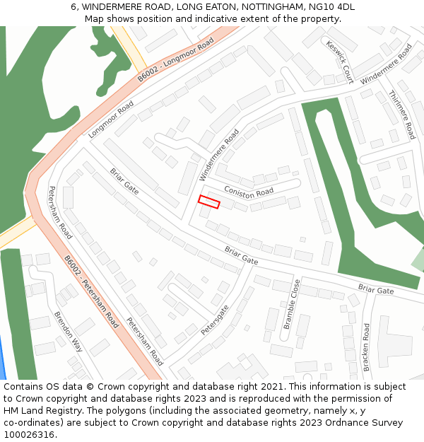 6, WINDERMERE ROAD, LONG EATON, NOTTINGHAM, NG10 4DL: Location map and indicative extent of plot