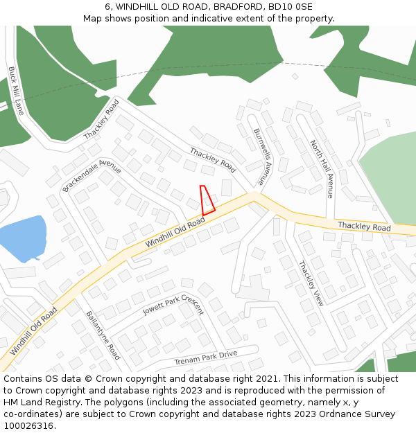 6, WINDHILL OLD ROAD, BRADFORD, BD10 0SE: Location map and indicative extent of plot