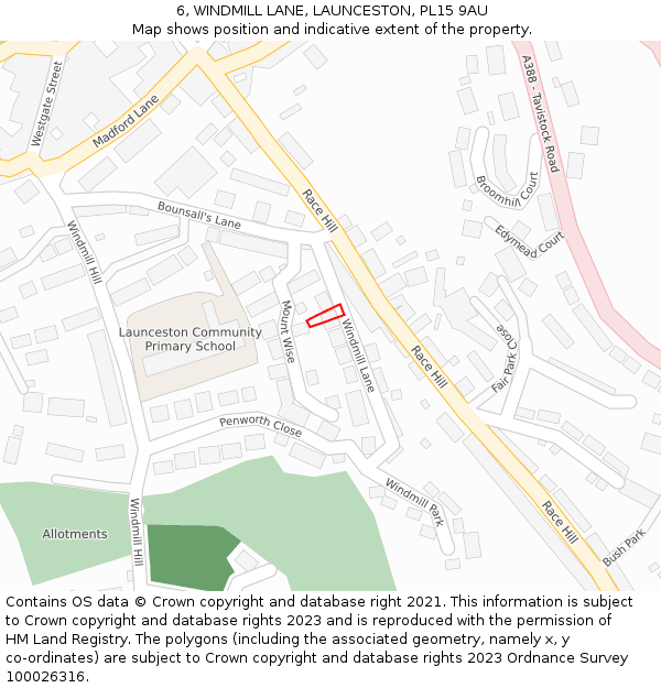 6, WINDMILL LANE, LAUNCESTON, PL15 9AU: Location map and indicative extent of plot