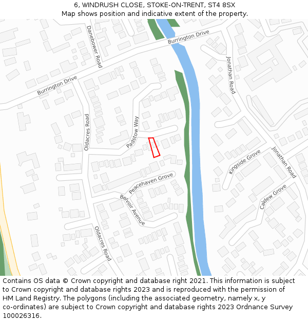 6, WINDRUSH CLOSE, STOKE-ON-TRENT, ST4 8SX: Location map and indicative extent of plot