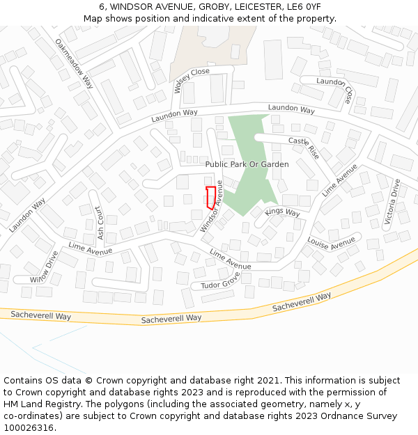 6, WINDSOR AVENUE, GROBY, LEICESTER, LE6 0YF: Location map and indicative extent of plot