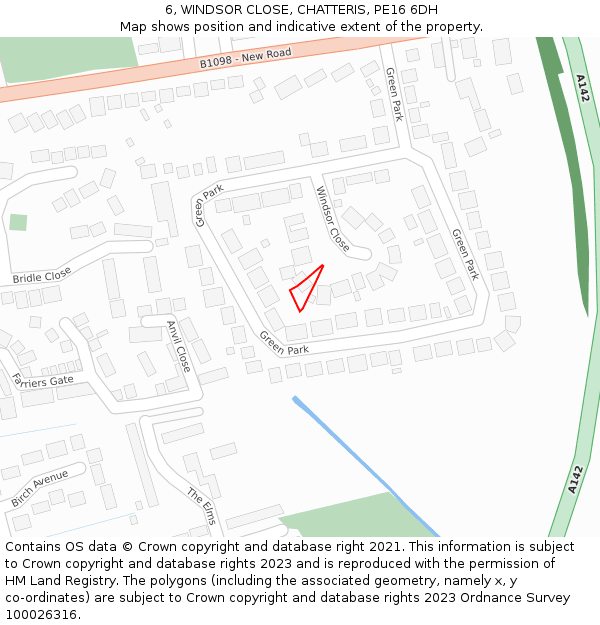 6, WINDSOR CLOSE, CHATTERIS, PE16 6DH: Location map and indicative extent of plot