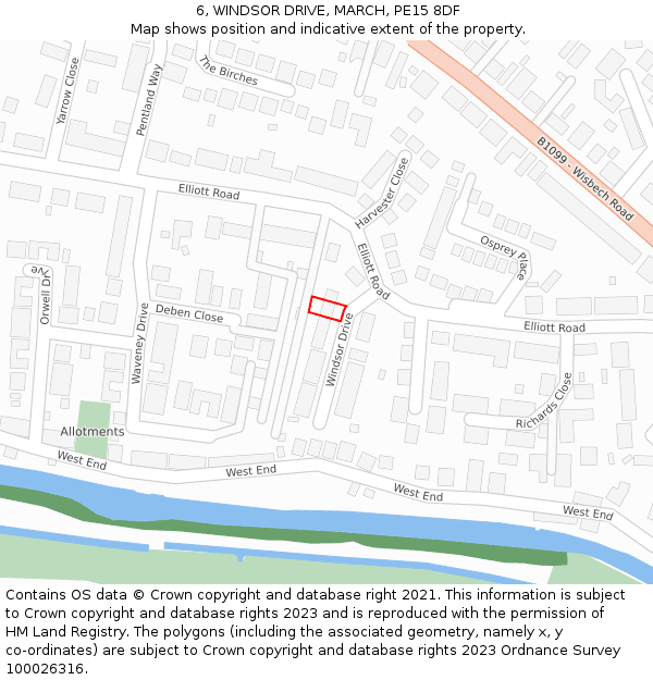 6, WINDSOR DRIVE, MARCH, PE15 8DF: Location map and indicative extent of plot