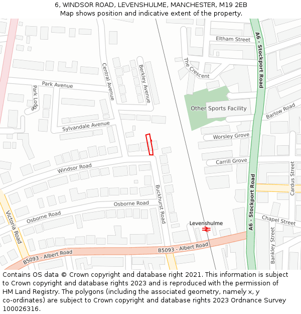 6, WINDSOR ROAD, LEVENSHULME, MANCHESTER, M19 2EB: Location map and indicative extent of plot